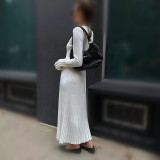 Autumn And Winter Knitting Dress Casual Slim Waist Round Neck Ribbed Slim Fit Knitting Long Dress For Women