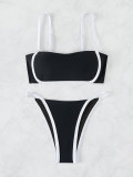 Color Block Strappy Sexy Low Waist Two Pieces Bikini Swimsuit