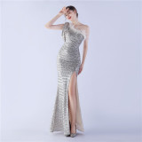 Elegant Feather High-End Sequined One-Shoulder Evening Dress