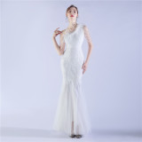 Elegant Beading And Feathers High-End Sequined Evening Dress