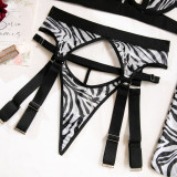 Zebra See-Through Sexy Lingerie Four-Piece Set With Leg Socks