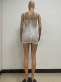 Women's Deep V Sleeveless Sequined Bodycon Dress