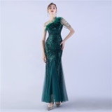 Elegant Beading And Feathers High-End Sequined Evening Dress