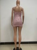Women's Deep V Sleeveless Sequined Bodycon Dress