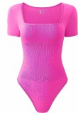 Summer Women's Yoga Workout Bodysuit Rib Short Sleeve Sports Jumpsuit