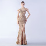 Elegant Feather High-Density Sequined Long Evening Dress
