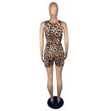 Women's Fashion Leopard Print Vest Shorts Two Piece Set
