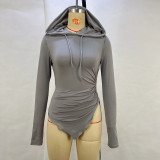 Women's Autumn Style Street Drawstring Irregular Slim Fit Hooded Top For Women