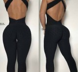 Jacquard Jumpsuit Sexy Yoga Wear Jumpsuit Women's Low Back Fitness One Piece Pants