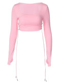Long Sleeve Crop T-Shirt Autumn Women's Solid Color U-Neck Cropped Top