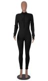 Women's Autumn Zippered Ribbed Slim Long Sleeve Sports Jumpsuit