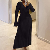 Women Ribbed Knitting Casual V-neck Dress