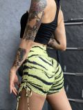 Women Sexy Printed Drawstring Athletic High Waist Butt Lift Yoga Shorts