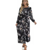Women Long Sleeve Printed Round Neck Floral Dress