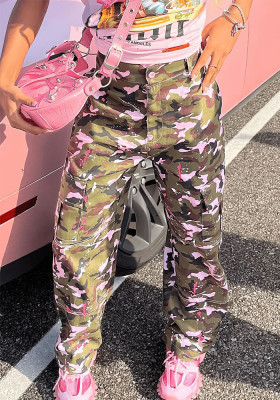 Women's Fashion High Waist Camo Pocket Multicolor Pants