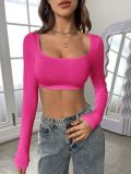 Autumn And Winter Women's Sports Casual Knitting High Stretch Long Sleeve T-Shirt Top