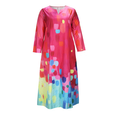 Women's Spring And Autumn Printed Fashion Chic V-Neck Loose Long-Sleeved Dress