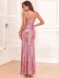 Women's V Neck Luxurious Formal Party Dress Mermaid Sparkling Sequin Long Evening Dress