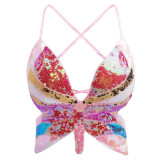 Sexy Dance Performance Sequined Top Belly Dance Butterfly Bra Nightclub Stage Party Costume