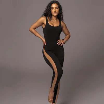 Shapewear Sexy Style Patchwork Low Back Slim Fitted Sports Jumpsuit
