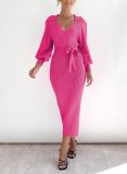 Women's Sweater Dress Elegant Long Sleeve V Neck Sexy Knitting Tight Fitting Dress