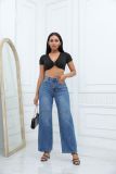 Jeans Blue Wide Leg Straight Denim Trousers