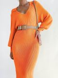 Women's Sweater Dress Elegant Long Sleeve V Neck Sexy Knitting Tight Fitting Dress
