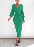 Women's Sweater Dress Elegant Long Sleeve V Neck Sexy Knitting Tight Fitting Dress