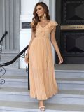 Summer Fashion Ruffled V-Neck Slit Pleated Long Dress