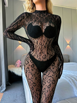Sexy Lingerie Long-Sleeved One-Piece See-Through Fishnet Bodystockings