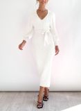 Women's Sweater Dress Elegant Long Sleeve V Neck Sexy Knitting Tight Fitting Dress