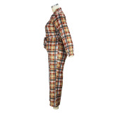 Plus Size Women's Autumn Fashion Long Sleeve Plaid Print Casual Jumpsuit