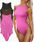 Women Summer One-piece Sleeveless Ribbed Swimsuit