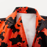 Women Autumn Turndown Collar Milk Print Long Sleeve PU-Leather Jacket