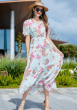 Plus Size Beach Holidays Floral Ruffle Dress