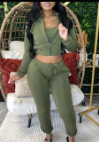 Women zipper Crop Top and Pant two-piece set