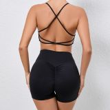 Women Cross Shoulder Strap Tank Yoga Two Piece Set