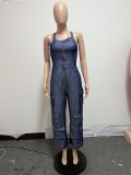 Women Extra Large Belt Bag Denim Jumpsuit