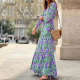 Women Autumn V-neck Long Sleeve Maxi Bohemian Dress