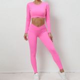 Women Backless Long Sleeve Top and Yoga Pants Quick-Drying Sports Two-piece Set