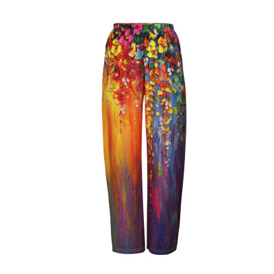 Women Casual High Waisted Loose Printed Wide Leg Pants