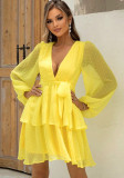 Fashionable And Sexy V-Neck Balloon Sleeves Layered Party Dress