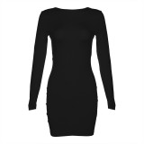 Women Sexy Long Sleeve Backless Solid Bodycon Dress