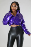 Women Long Sleeve Bright Metallic Padded Crop Jacket