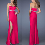 Women Sexy Chest Wrap Slit Evening Dress