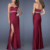 Women Sexy Chest Wrap Slit Evening Dress