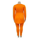 Women's Plus Size Solid Color Long Sleeve Two Piece Pants Set For Women