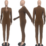 Women's Sexy Solid Color Long Sleeve Sports Jumpsuit