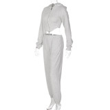 Women's Autumn Fashion Casual Zipper Hooded Top Slim Pants Two Piece Set