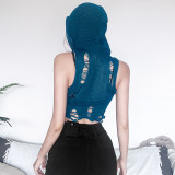 Autumn Women's Fashion Casual Sleeveless Hollow Pullover Knitting Hooded Slim Vest Top